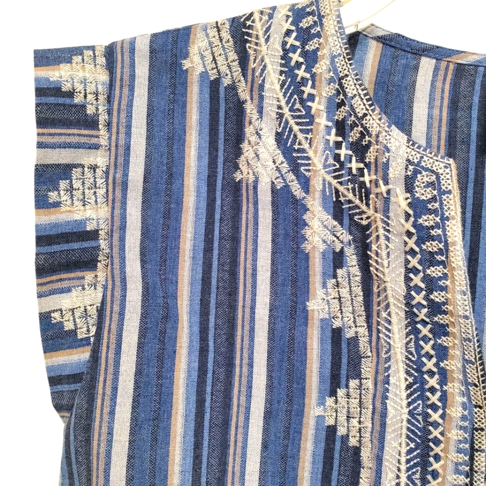 Embroidered Cotton Stripe Shift Dress Boho  Prep - Picture 3 of 6